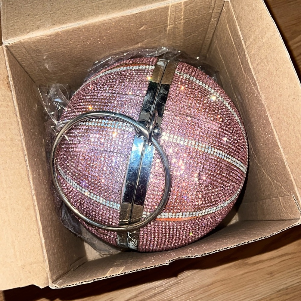 Pink basketball rhinestone purse NEW